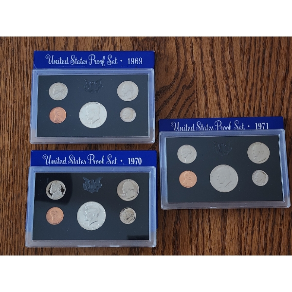 3 - United States Proof Sets: 1969, 1970, 1971