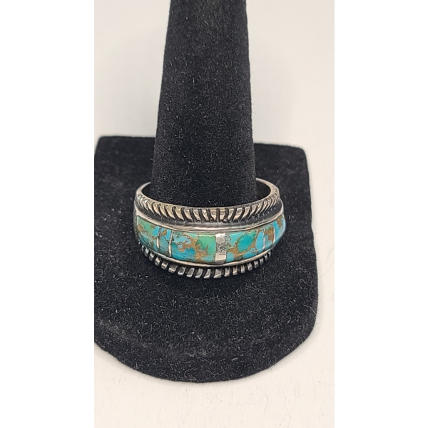 Sterling Silver Turquoise Inlay Ring - Size 12 - Weight: 8.6g