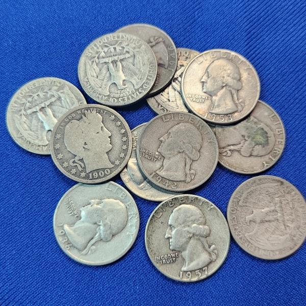 Lot of 12 Assorted Years 90% SILVER U.S. Quarters FV: $3.00