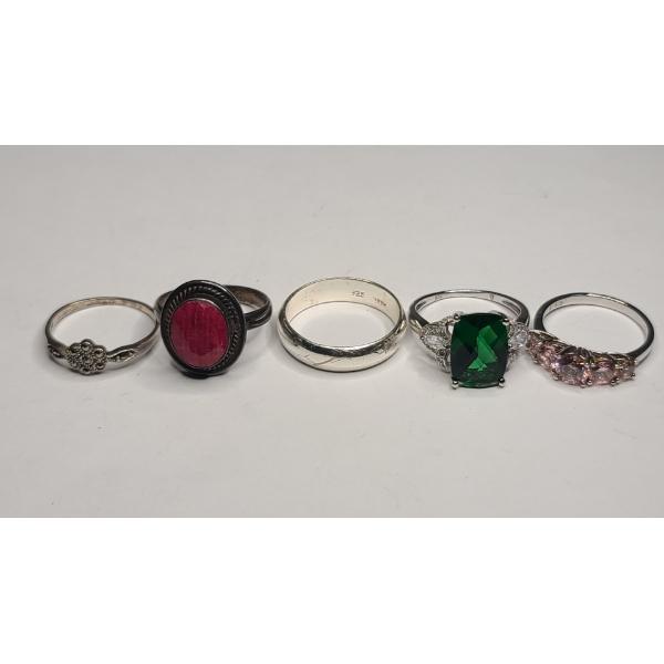 (5) Women's Sterling Silver Rings (Size 9) & One Men's Sterling Band Ring (Size 10.5) - TW: 16.7g