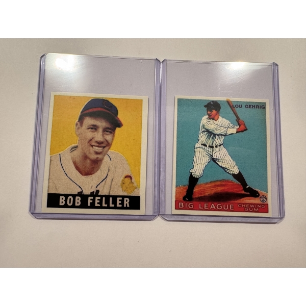 Lou Gehrig & Bob Feller Goudey & Leaf Gum Throwback Baseball Cards In Protective Holders - Mint