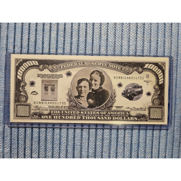 Mint Condition Bonnie And Clyde Million Dollar Bill In Protective Holder