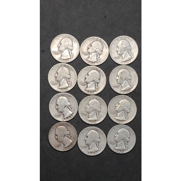 Assorted Years/Mint Marks 90% Silver Washington Quarters - Face Value: $ 3.00