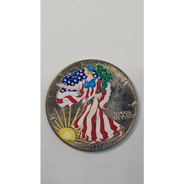 United States 1987 Colorized One Ounce .999 Fine Silver American Eagle - Toned