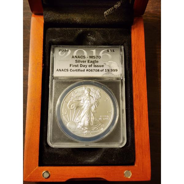 INCREDIBLE ANACS MS70 2016 United States 1 Oz Silver American Eagle in Nice Wooden Display Box!