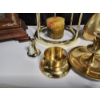 Image 6 : Vintage Hamilton Mantle Clock & Lot Brass Candle Holders, Snuffer, Bookends