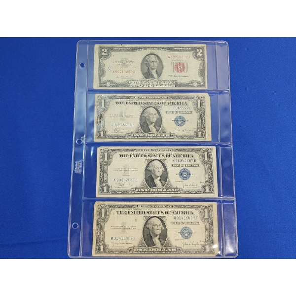 (4) U.S. Notes: (1) 1953-A $2 Note and (3) $1 Silver Cetificates: 1935 B, C, D