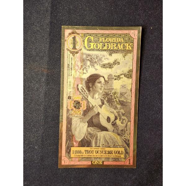 2025 One Florida Goldback Note - 1/1000th Troy Ounce 24K Gold 