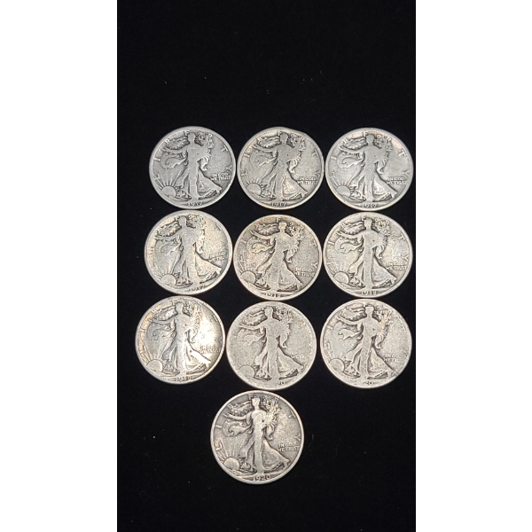 Assorted Years & Mint Marks 90% Silver Walking Liberty Half Dollars - Face Value: $5.00
