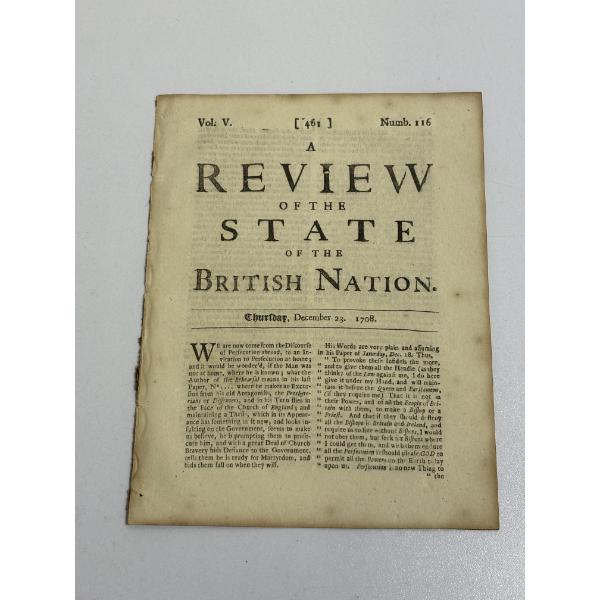 Review of the State of the British Nation December 23, 1708 Newspaper Clip Laminated 