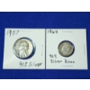 Image 1 : 2 U.S. 90% Silver Coins: 1957 Washington Quarter & 1964 Roosevelt Dime 