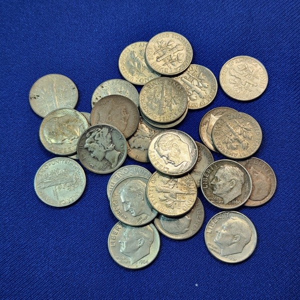 Lot of 26 Assorted Years 90% SILVER U.S. Dimes FV: $2.60