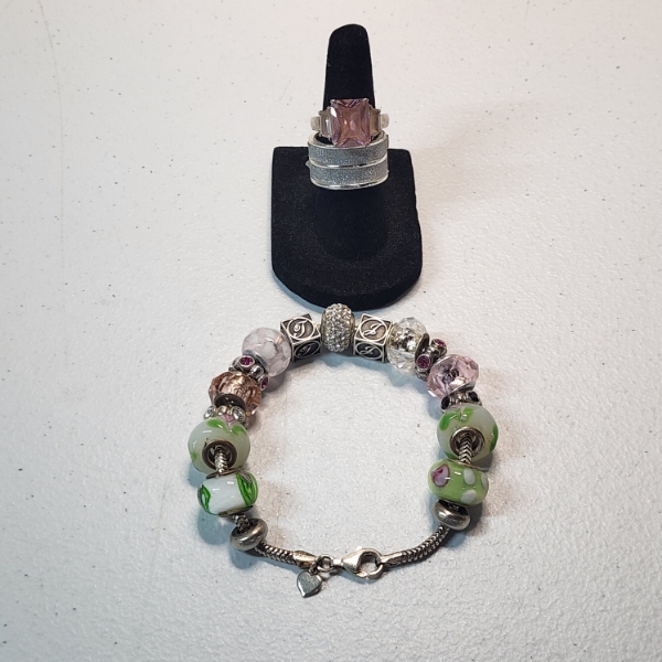 Sterling Silver Pandora-Like Charm Bracelet & Two Rings - See Photos! 