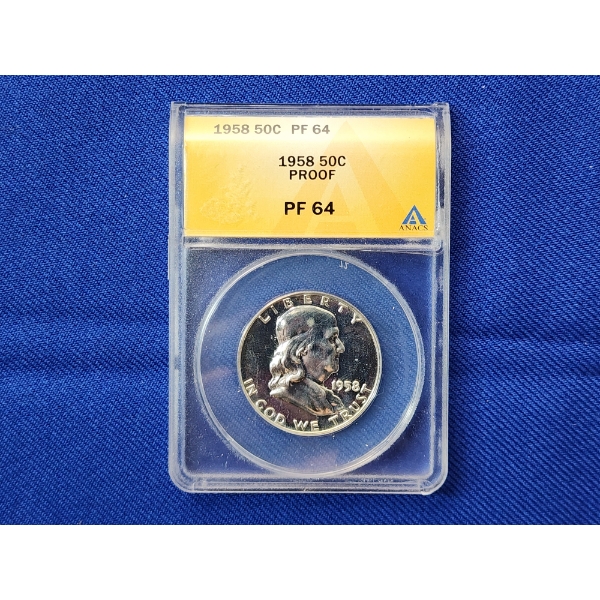 1958 Silver Franklin Half Dollar Proof Graded PF 64 by ANACS