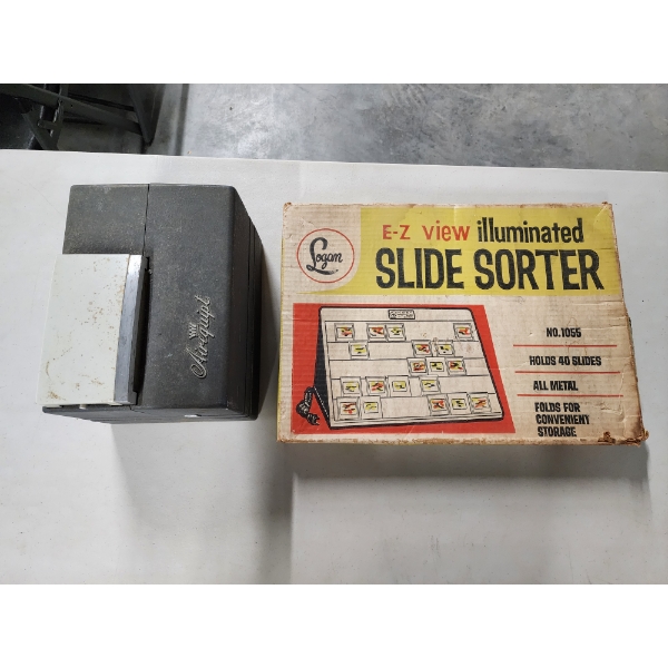 Vintage Airequipt Slide Projector and Logan E-Z View Illuminated Slade Sorter