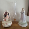 Image 1 : PICKUP IN CANTON - Pretty Mother And Children Music Box Figure, Pink Accent Glass Vase, & Vintage Ba