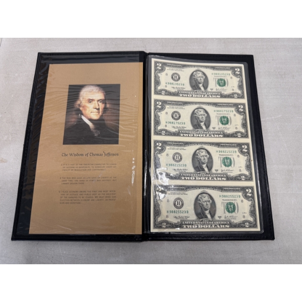 Rare Uncut Sheet Of United States Jefferson $2.00 Bills - Authentic US Money - 2003 A Series