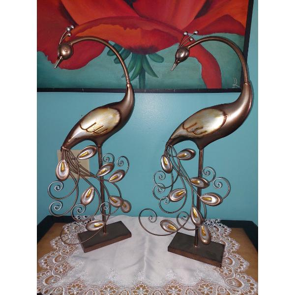 Pair Of 26" Tin Copper Toned Bird Sculptures - Exc Condition