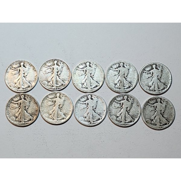 Assorted Years Silver Walking Liberty Half Dollars Face Value: $5.00