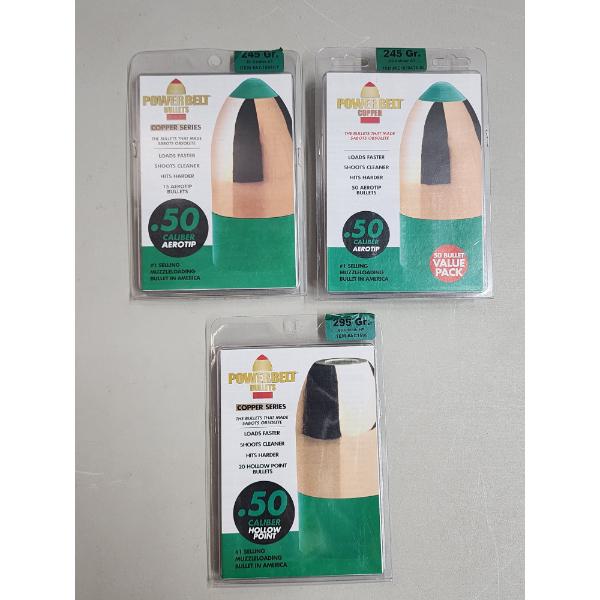 3 Packs of PowerBelt .50 Cal 245-Grain Muzzleloader Ammo (Aerotip/Hollow point)