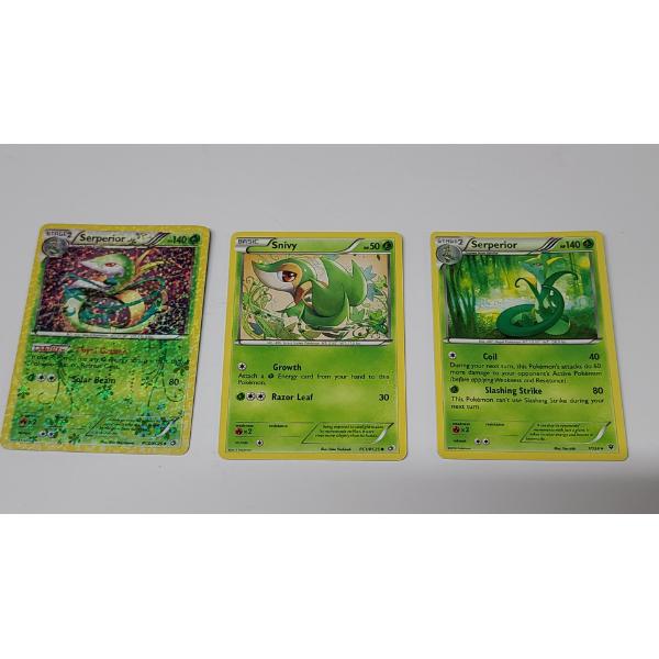 Pokemon Serperior RC3/RC25 Uncommon Holo, Snivy RC1/RC25 & Serperior 7/124 Rare Stage 2 Cards