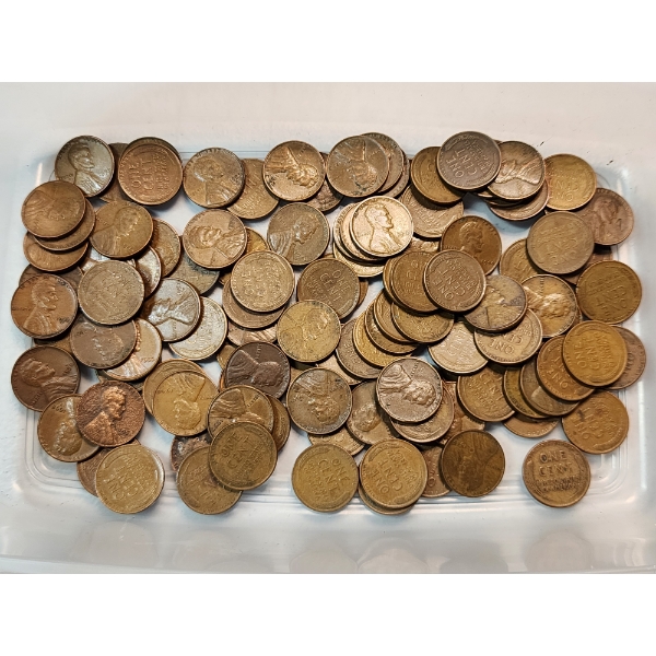 Lot of Assorted Years U.S. Lincoln Pennies - Mainly Wheat Pennies - Face Value ~ $1.11