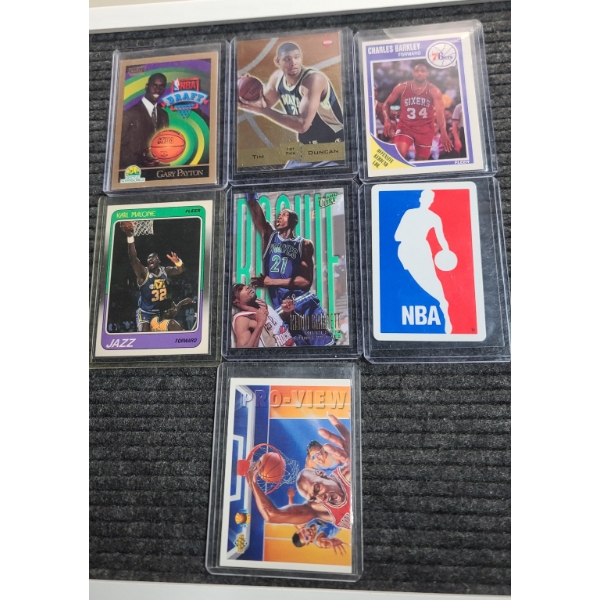 (7) Assorted Year/Card Type Basketball Cards Ft Gary Payton, Tim Duncan, Charles Barkley & More