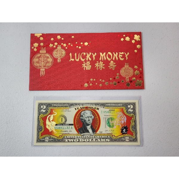 Collectible $2 Note Enhanced & Colorized Note Celebrating The Year of the Tiger "Lucky Money" 