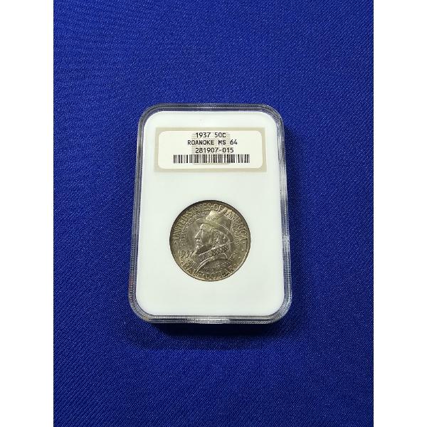 Uncirculated 1937 Roanoke Commemorative Silver Half Dollar - NGC MS 64 - Amazing Coin!