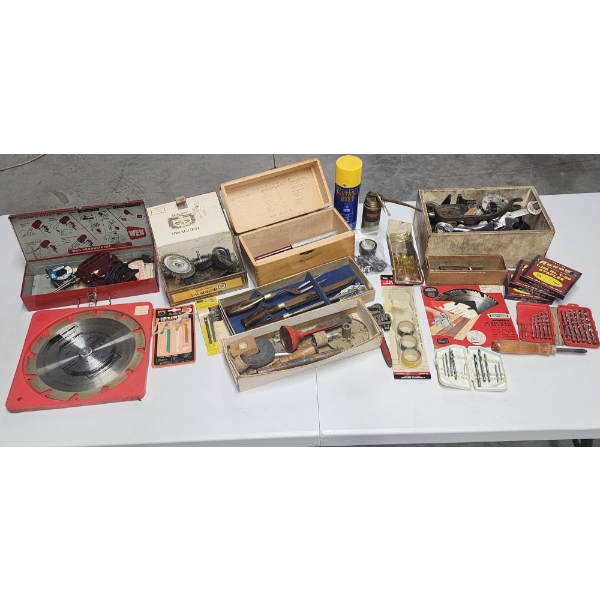 Lot of Assorted Tools, Parts, 10" Saw Blade, Vintage Soldering Gun, Drills Bits, & More! 