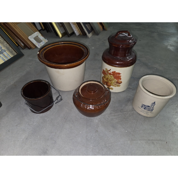 Five Assorted Crocks