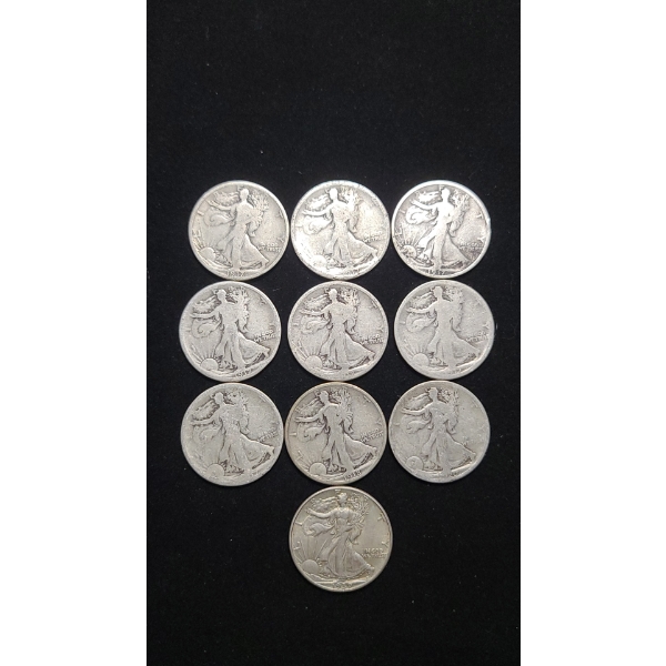 Assorted Years & Mint Marks 90% Silver Walking Liberty Half Dollars - Face Value: $5.00