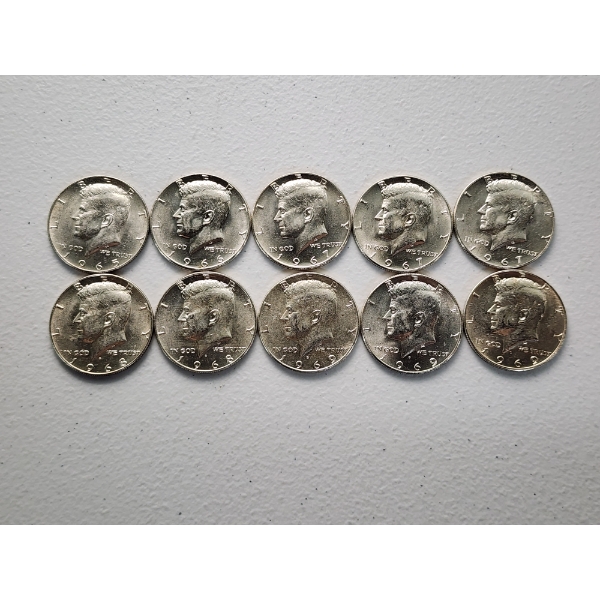 x10 Assorted Years 40% Silver Kennedy Half Dollars FV: $5.00