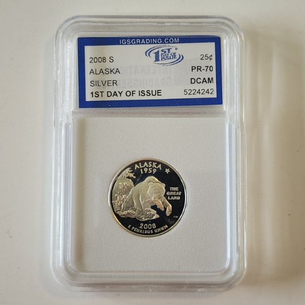 2008-S Alaska State SILVER Quarter - IGS PR 70 DCAM FDOI