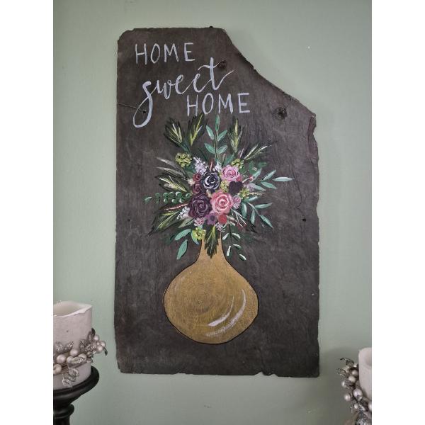 PICKUP IN NORTHFIELD - Hand Painted Slate Slab  24" x 14" With Wall hanger As Shown - See Pics 