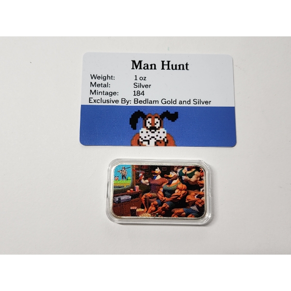 Limited Edition - Mintage 184 - Man Hunt 1oz .999 Fine Silver Art Bar 