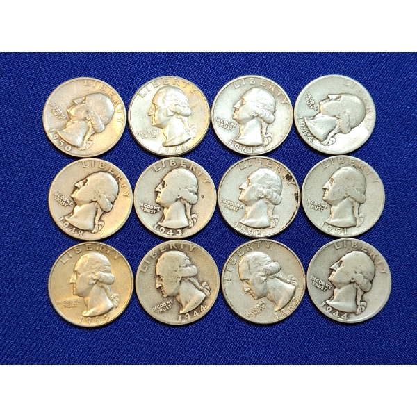 Assorted Years 90% Silver Washington Quarters - Face Value: $3.00