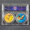 Image 4 : Pokemon Two Coin Copper Round Set ~ 2 OUNCES OF COPPER ~ Ft. Pikachu & Eevee in Nice Display Case