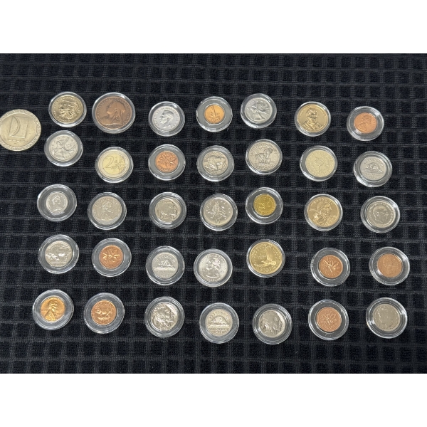 	Unique Coin Collection Of Various Sizes And Face Values, 36 Coins - Mint Condition