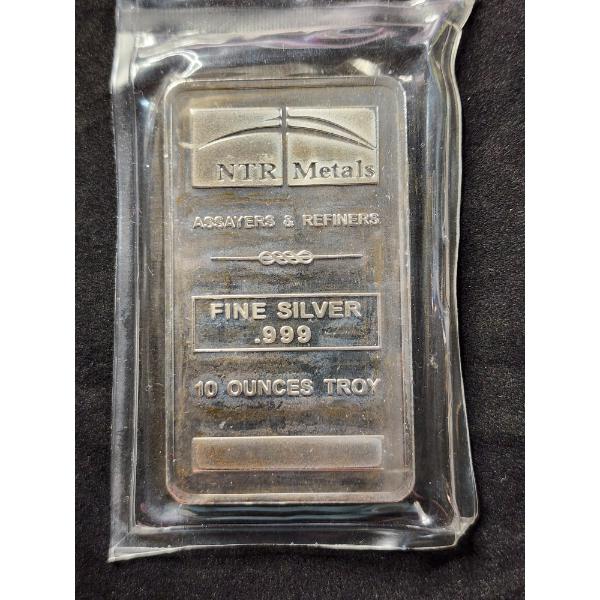 10 Troy Oz 999.9 Fine Silver Bar by NTR Metals in Original Plastic 