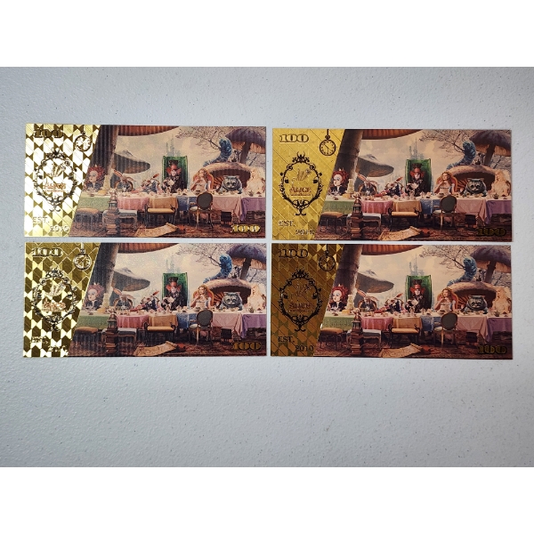 Set of Four Alice in Wonderland Gold Foil Note Collection 