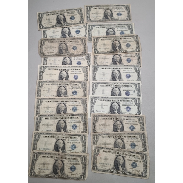 Lot Of (20) Assorted Series United States $1 Silver Certificates - Face Value: $20.00