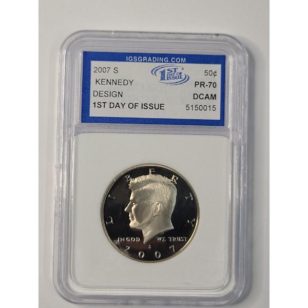 IGS PR70 DCAM 2007-S 1st Day Issue Kennedy Half Dollar 