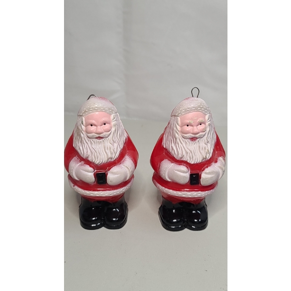 (2) Vintage 1950's Celluloid Santa Claus Christmas Ornament Bulb Covers