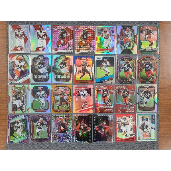 28 Assorted Nick Chubb Near Mint Football Trading Cards Including Many Refractors!