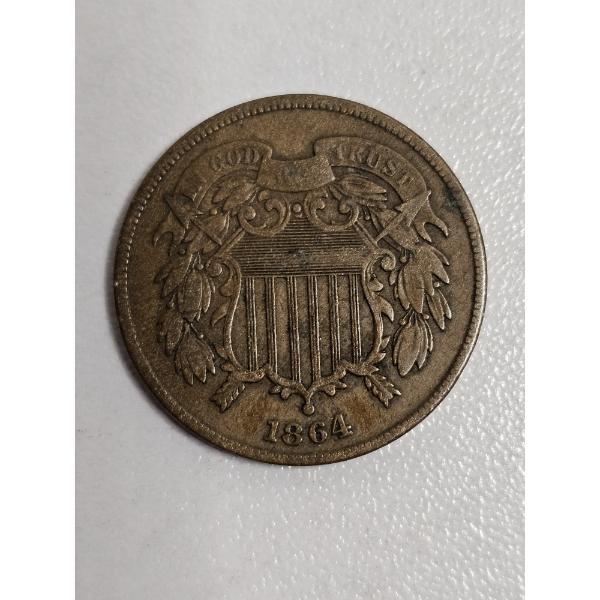 Historic American 1864 Bronze Two Cent Piece - AFV $.02