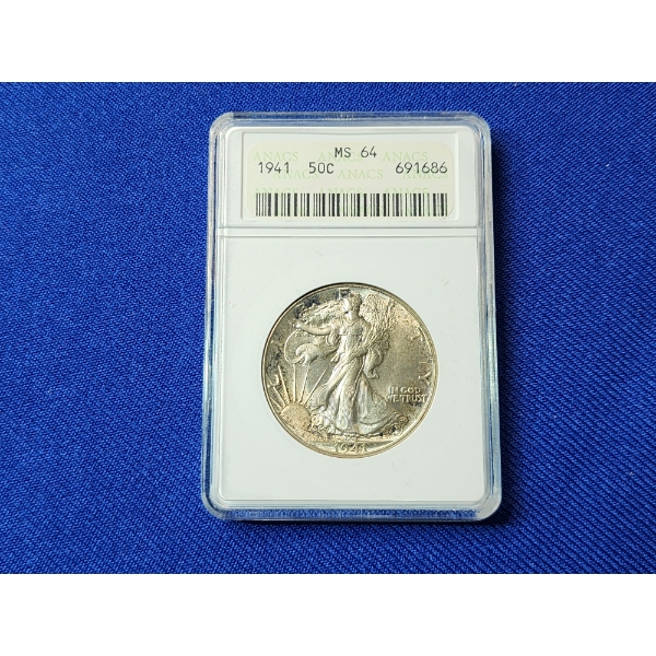 1941 Walking Liberty Silver Half Dollar ANACS MS 64