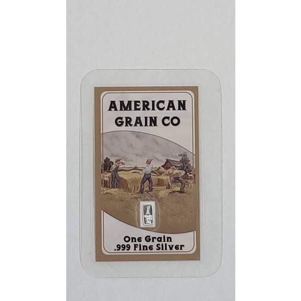 1 Grain .999 Fine Silver Bar In American Grain Co Advertisement Card