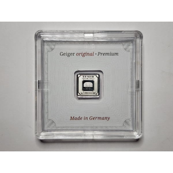 1 Gram .999 Fine Geiger Silver Bar In Original Case With Certificate