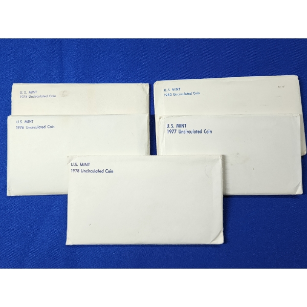 (5) Assorted U.S. Mint Uncirculated Coin Sets Years: 1978, 1976, 1974, 1980, 1977